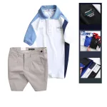 Set Bộ Nam - Áo Thun Nam Polo Cổ Bẻ Cá Sấu Poly Cổ Bẻ Ghép Vải Thêu Chữ Trước Ngực Và Quần Short Kaki Co Giãn Phối Nút Cao Cấp (Có Size 36)