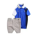 Set Bộ Nam - Áo Thun Nam Polo Cổ Bẻ Cá Sấu Poly Cổ Bẻ Ghép Vải Thêu Chữ Trước Ngực Và Quần Short Kaki Co Giãn Phối Nút Cao Cấp (Có Size 36)