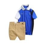 Set Bộ Nam - Áo Thun Nam Polo Cổ Bẻ Cá Sấu Poly Cổ Bẻ Ghép Vải Thêu Chữ Trước Ngực Và Quần Short Kaki Co Giãn Phối Nút Cao Cấp (Có Size 36)