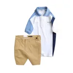 Set Bộ Nam - Áo Thun Nam Polo Cổ Bẻ Cá Sấu Poly Cổ Bẻ Ghép Vải Thêu Chữ Trước Ngực Và Quần Short Kaki Co Giãn Phối Nút Cao Cấp (Có Size 36)