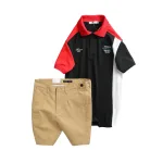 Set Bộ Nam - Áo Thun Nam Polo Cổ Bẻ Cá Sấu Poly Cổ Bẻ Ghép Vải Thêu Chữ Trước Ngực Và Quần Short Kaki Co Giãn Phối Nút Cao Cấp (Có Size 36)