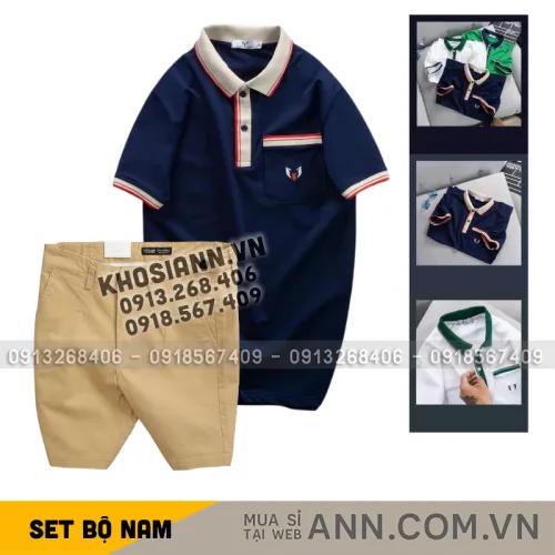 Set Bộ Nam - Áo Thun Nam Polo Cổ Bẻ Cá Sấu Poly Túi Nhỏ Thêu Logo Và Quần Short Kaki Co Giãn Phối Nút Cao Cấp (Có Size 36)
