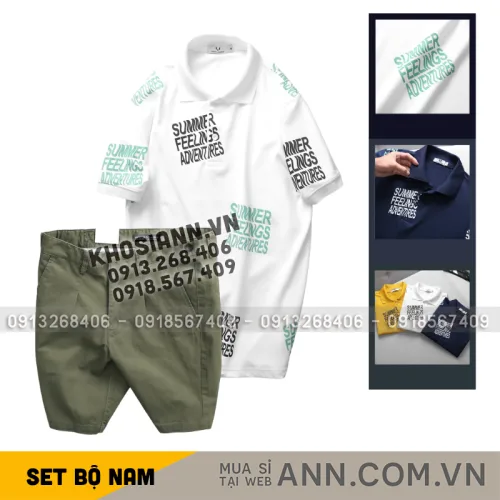 Set Bộ Nam - Áo Thun Nam Polo Cổ Bẻ In Chữ Summer Bền Đẹp Và Quần Short Kaki Co Giãn Phối Nút Cao Cấp (Có Size 36)