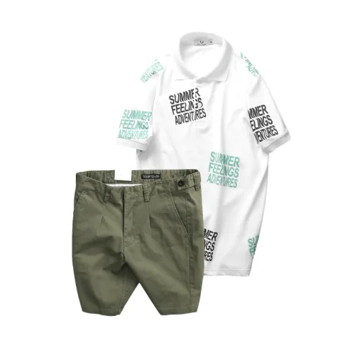 Set Bộ Nam - Áo Thun Nam Polo Cổ Bẻ In Chữ Summer Bền Đẹp Và Quần Short Kaki Co Giãn Phối Nút Cao Cấp (Có Size 36)