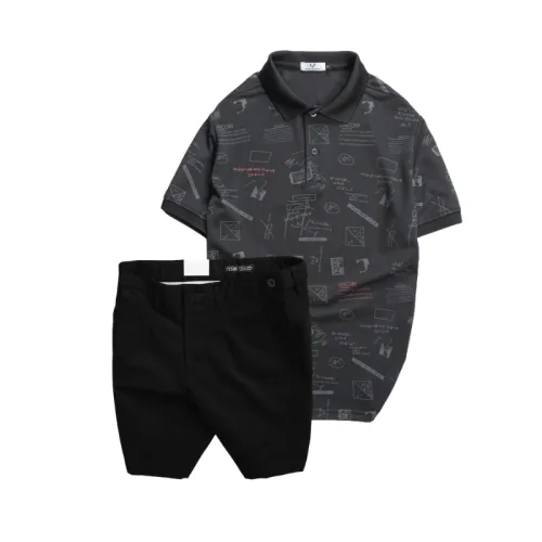 Set Bộ Nam - Áo Thun Nam Polo Cổ Bẻ In Hình Họa Tiết Bền Đẹp Và Quần Short Kaki Co Giãn Phối Nút Cao Cấp (Có Size 36)