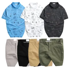 Set Bộ Nam - Áo Thun Nam Polo Cổ Bẻ In Hình Họa Tiết Bền Đẹp Và Quần Short Kaki Co Giãn Phối Nút Cao Cấp (Có Size 36)