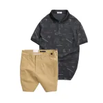 Set Bộ Nam - Áo Thun Nam Polo Cổ Bẻ In Hình Họa Tiết Bền Đẹp Và Quần Short Kaki Co Giãn Phối Nút Cao Cấp (Có Size 36)