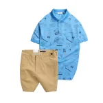 Set Bộ Nam - Áo Thun Nam Polo Cổ Bẻ In Hình Họa Tiết Bền Đẹp Và Quần Short Kaki Co Giãn Phối Nút Cao Cấp (Có Size 36)