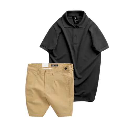 Set Bộ Nam - Áo Thun Nam Polo Cổ Bẻ Màu Trơn Đơn Giản Và Quần Short Kaki Co Giãn Phối Nút Cao Cấp (Có Size 36)