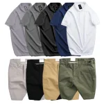 Set Bộ Nam - Áo Thun Nam Polo Cổ Bẻ Màu Trơn Đơn Giản Và Quần Short Kaki Co Giãn Phối Nút Cao Cấp (Có Size 36)