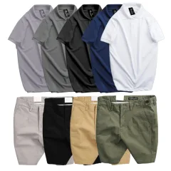 Set Bộ Nam - Áo Thun Nam Polo Cổ Bẻ Màu Trơn Đơn Giản Và Quần Short Kaki Co Giãn Phối Nút Cao Cấp (Có Size 36)