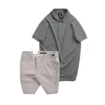 Set Bộ Nam - Áo Thun Nam Polo Cổ Bẻ Màu Trơn Đơn Giản Và Quần Short Kaki Co Giãn Phối Nút Cao Cấp (Có Size 36)