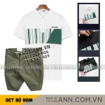 Set Bộ Nam - Áo Thun Nam Polo Cổ Bẻ Phối Họa Tiết Sọc Ngang Cá Sấu Poly - Quần Short Kaki Co Giãn Phối Nút Cao Cấp (Có Size 36)