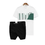 Set Bộ Nam - Áo Thun Nam Polo Cổ Bẻ Phối Họa Tiết Sọc Ngang Cá Sấu Poly - Quần Short Kaki Co Giãn Phối Nút Cao Cấp (Có Size 36)