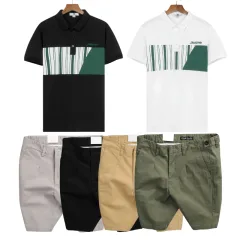 Set Bộ Nam - Áo Thun Nam Polo Cổ Bẻ Phối Họa Tiết Sọc Ngang Cá Sấu Poly - Quần Short Kaki Co Giãn Phối Nút Cao Cấp (Có Size 36)