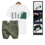 Set Bộ Nam - Áo Thun Nam Polo Cổ Bẻ Phối Họa Tiết Sọc Ngang Cá Sấu Poly - Quần Short Kaki Co Giãn Phối Nút Cao Cấp (Có Size 36)
