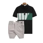 Set Bộ Nam - Áo Thun Nam Polo Cổ Bẻ Phối Họa Tiết Sọc Ngang Cá Sấu Poly - Quần Short Kaki Co Giãn Phối Nút Cao Cấp (Có Size 36)
