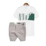 Set Bộ Nam - Áo Thun Nam Polo Cổ Bẻ Phối Họa Tiết Sọc Ngang Cá Sấu Poly - Quần Short Kaki Co Giãn Phối Nút Cao Cấp (Có Size 36)
