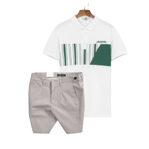 Set Bộ Nam - Áo Thun Nam Polo Cổ Bẻ Phối Họa Tiết Sọc Ngang Cá Sấu Poly - Quần Short Kaki Co Giãn Phối Nút Cao Cấp (Có Size 36)