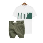 Set Bộ Nam - Áo Thun Nam Polo Cổ Bẻ Phối Họa Tiết Sọc Ngang Cá Sấu Poly - Quần Short Kaki Co Giãn Phối Nút Cao Cấp (Có Size 36)