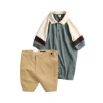 Set Bộ Nam - Áo Thun Nam Polo Cổ Bẻ Phối Màu Thêu Logo Trước Ngực Hey Boy Và Quần Short Kaki Co Giãn Phối Nút Cao Cấp (Có Size 36)