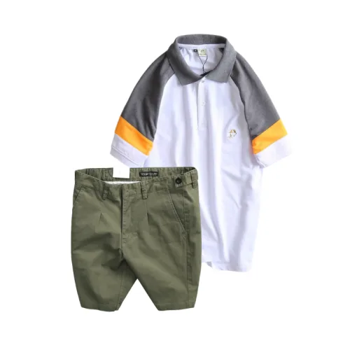 Set Bộ Nam - Áo Thun Nam Polo Cổ Bẻ Phối Màu Thêu Logo Trước Ngực Hey Boy Và Quần Short Kaki Co Giãn Phối Nút Cao Cấp (Có Size 36)