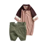 Set Bộ Nam - Áo Thun Nam Polo Cổ Bẻ Phối Màu Thêu Logo Trước Ngực Hey Boy Và Quần Short Kaki Co Giãn Phối Nút Cao Cấp (Có Size 36)
