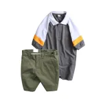Set Bộ Nam - Áo Thun Nam Polo Cổ Bẻ Phối Màu Thêu Logo Trước Ngực Hey Boy Và Quần Short Kaki Co Giãn Phối Nút Cao Cấp (Có Size 36)