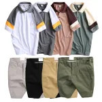Set Bộ Nam - Áo Thun Nam Polo Cổ Bẻ Phối Màu Thêu Logo Trước Ngực Hey Boy Và Quần Short Kaki Co Giãn Phối Nút Cao Cấp (Có Size 36)