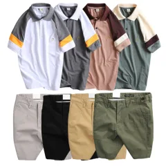 Set Bộ Nam - Áo Thun Nam Polo Cổ Bẻ Phối Màu Thêu Logo Trước Ngực Hey Boy Và Quần Short Kaki Co Giãn Phối Nút Cao Cấp (Có Size 36)