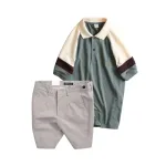 Set Bộ Nam - Áo Thun Nam Polo Cổ Bẻ Phối Màu Thêu Logo Trước Ngực Hey Boy Và Quần Short Kaki Co Giãn Phối Nút Cao Cấp (Có Size 36)