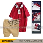 Set Bộ Nam - Áo Thun Nam Polo Cổ Bẻ Phối Sọc Thêu Logo Chữ Trước Ngực Bền Đẹp Và Quần Short Kaki Co Giãn Phối Nút Cao Cấp (Có Size 36)