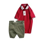 Set Bộ Nam - Áo Thun Nam Polo Cổ Bẻ Phối Sọc Thêu Logo Chữ Trước Ngực Bền Đẹp Và Quần Short Kaki Co Giãn Phối Nút Cao Cấp (Có Size 36)