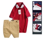 Set Bộ Nam - Áo Thun Nam Polo Cổ Bẻ Phối Sọc Thêu Logo Chữ Trước Ngực Bền Đẹp Và Quần Short Kaki Co Giãn Phối Nút Cao Cấp (Có Size 36)