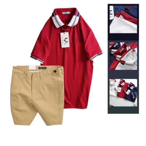 Set Bộ Nam - Áo Thun Nam Polo Cổ Bẻ Phối Sọc Thêu Logo Chữ Trước Ngực Bền Đẹp Và Quần Short Kaki Co Giãn Phối Nút Cao Cấp (Có Size 36)
