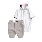 Set Bộ Nam - Áo Thun Nam Polo Cổ Bẻ Phối Sọc Thêu Logo Chữ Trước Ngực Bền Đẹp Và Quần Short Kaki Co Giãn Phối Nút Cao Cấp (Có Size 36)