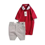 Set Bộ Nam - Áo Thun Nam Polo Cổ Bẻ Phối Sọc Thêu Logo Chữ Trước Ngực Bền Đẹp Và Quần Short Kaki Co Giãn Phối Nút Cao Cấp (Có Size 36)