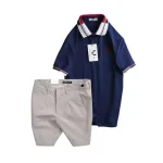 Set Bộ Nam - Áo Thun Nam Polo Cổ Bẻ Phối Sọc Thêu Logo Chữ Trước Ngực Bền Đẹp Và Quần Short Kaki Co Giãn Phối Nút Cao Cấp (Có Size 36)