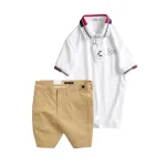 Set Bộ Nam - Áo Thun Nam Polo Cổ Bẻ Phối Sọc Thêu Logo Chữ Trước Ngực Bền Đẹp Và Quần Short Kaki Co Giãn Phối Nút Cao Cấp (Có Size 36)