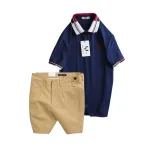 Set Bộ Nam - Áo Thun Nam Polo Cổ Bẻ Phối Sọc Thêu Logo Chữ Trước Ngực Bền Đẹp Và Quần Short Kaki Co Giãn Phối Nút Cao Cấp (Có Size 36)