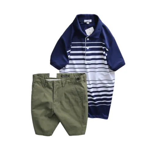 Set Bộ Nam - Áo Thun Nam Polo Cổ Bẻ Phối Sọc Trắng Bền Đẹp Và Quần Short Kaki Co Giãn Phối Nút Cao Cấp (Có Size 36)