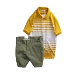 Set Bộ Nam - Áo Thun Nam Polo Cổ Bẻ Phối Sọc Trắng Bền Đẹp Và Quần Short Kaki Co Giãn Phối Nút Cao Cấp (Có Size 36)