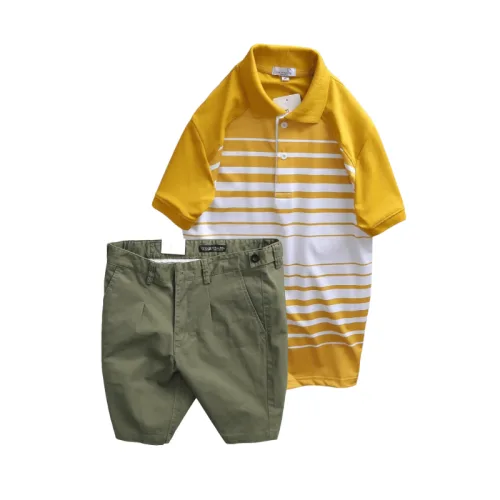 Set Bộ Nam - Áo Thun Nam Polo Cổ Bẻ Phối Sọc Trắng Bền Đẹp Và Quần Short Kaki Co Giãn Phối Nút Cao Cấp (Có Size 36)