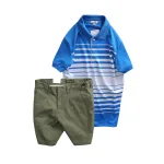 Set Bộ Nam - Áo Thun Nam Polo Cổ Bẻ Phối Sọc Trắng Bền Đẹp Và Quần Short Kaki Co Giãn Phối Nút Cao Cấp (Có Size 36)