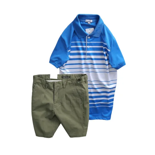 Set Bộ Nam - Áo Thun Nam Polo Cổ Bẻ Phối Sọc Trắng Bền Đẹp Và Quần Short Kaki Co Giãn Phối Nút Cao Cấp (Có Size 36)