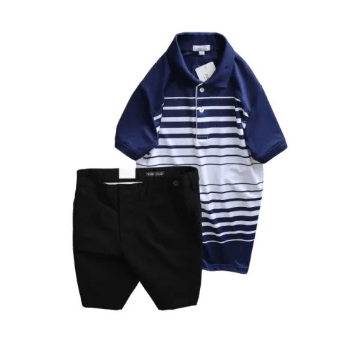Set Bộ Nam - Áo Thun Nam Polo Cổ Bẻ Phối Sọc Trắng Bền Đẹp Và Quần Short Kaki Co Giãn Phối Nút Cao Cấp (Có Size 36)