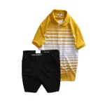 Set Bộ Nam - Áo Thun Nam Polo Cổ Bẻ Phối Sọc Trắng Bền Đẹp Và Quần Short Kaki Co Giãn Phối Nút Cao Cấp (Có Size 36)