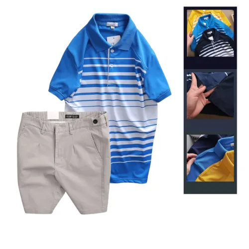 Set Bộ Nam - Áo Thun Nam Polo Cổ Bẻ Phối Sọc Trắng Bền Đẹp Và Quần Short Kaki Co Giãn Phối Nút Cao Cấp (Có Size 36)
