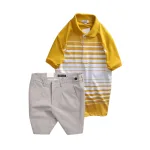 Set Bộ Nam - Áo Thun Nam Polo Cổ Bẻ Phối Sọc Trắng Bền Đẹp Và Quần Short Kaki Co Giãn Phối Nút Cao Cấp (Có Size 36)