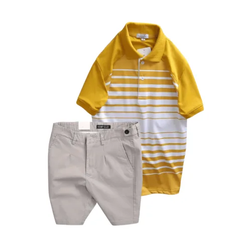 Set Bộ Nam - Áo Thun Nam Polo Cổ Bẻ Phối Sọc Trắng Bền Đẹp Và Quần Short Kaki Co Giãn Phối Nút Cao Cấp (Có Size 36)